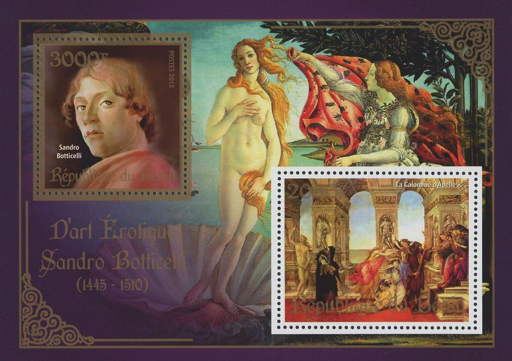 Art Stamp Paintings Sandro Botticelli Souvenir Sheet of 2 Stamps Mint NH