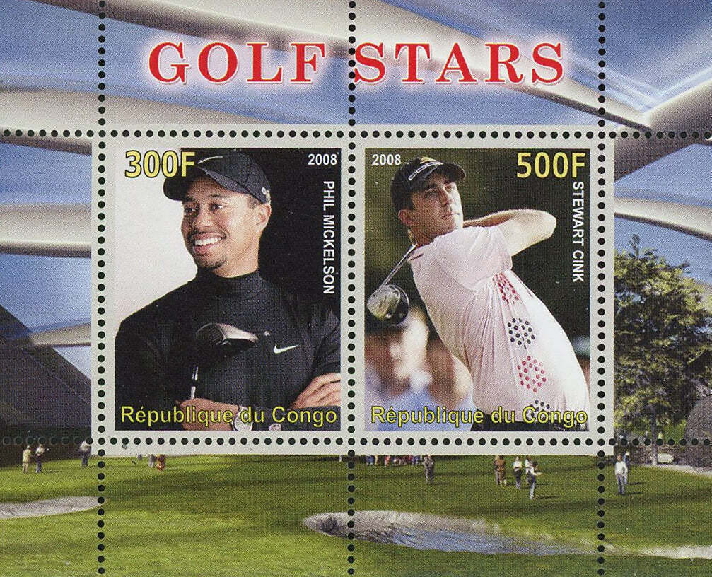 Congo Golf Star Phil Mickelson Stewart Cink Sport Souvenir Sheet of 2 Stamps Min