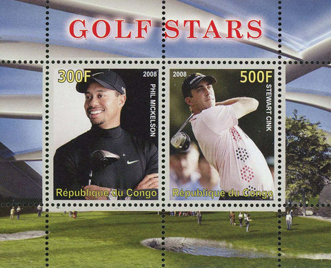 Congo Golf Star Phil Mickelson Stewart Cink Sport Souvenir Sheet of 2 Stamps Min