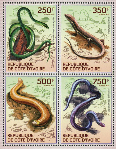 Snakes Lizards Stamps Trachylepis Affinis Hapsidophrys Smaragdina S/S MNH #1529