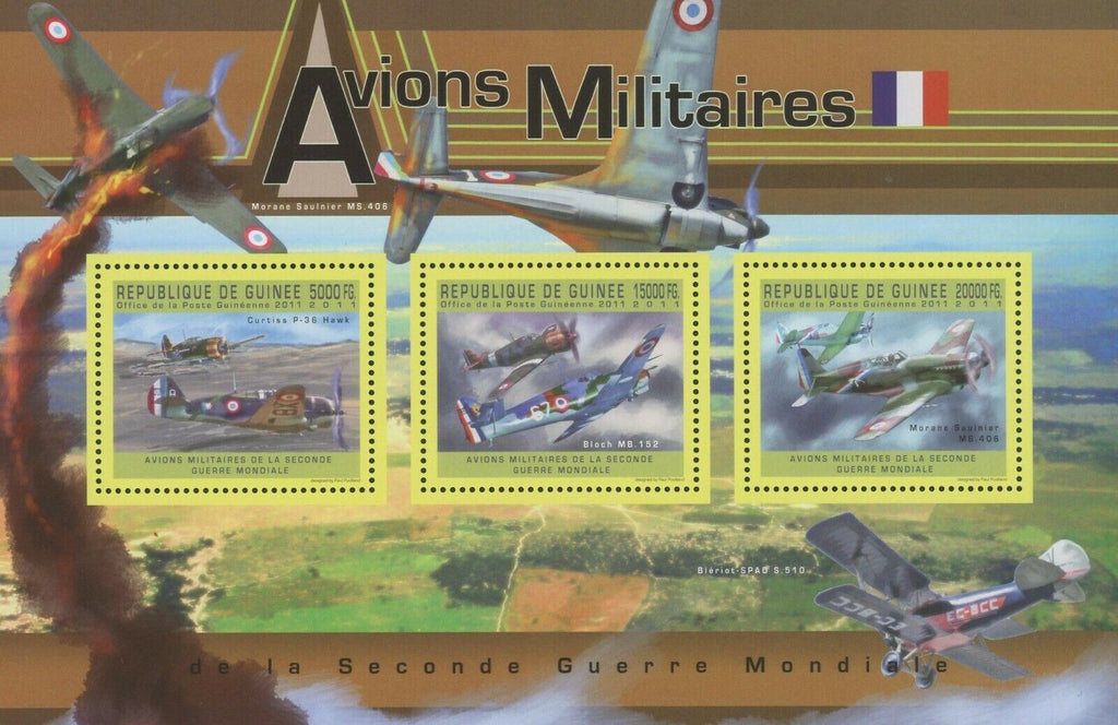 French Military Aircrafts Stamp Curtiss P-36 Hawk Bloch MB 152 Morana-Saulnier