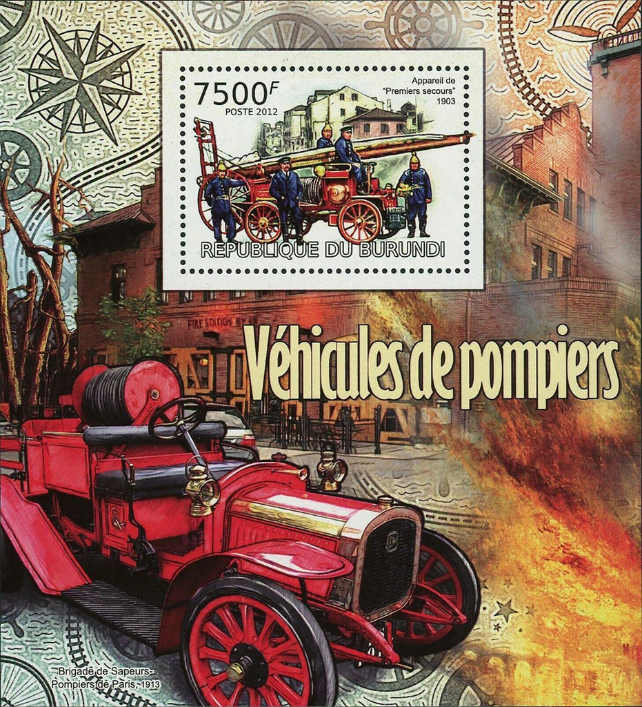 Fire Brigade Stamp Ancient Fire Cars Firefighters S/S MNH #2425 / Bl.217