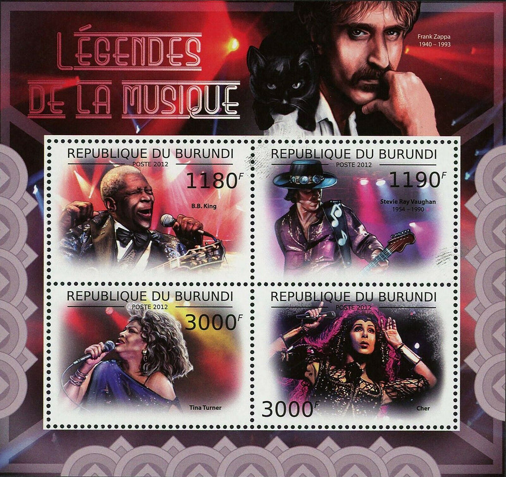Music Stamps B.B. King Stevie Ray Vaughan Tina Turner Cher Frank Zappa S/S MNH