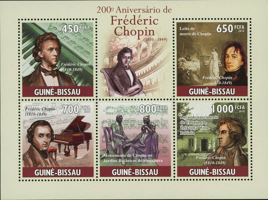 Frederic Chopin Stamp Musician Pianist Poland Monument S/S MNH #4816-4820