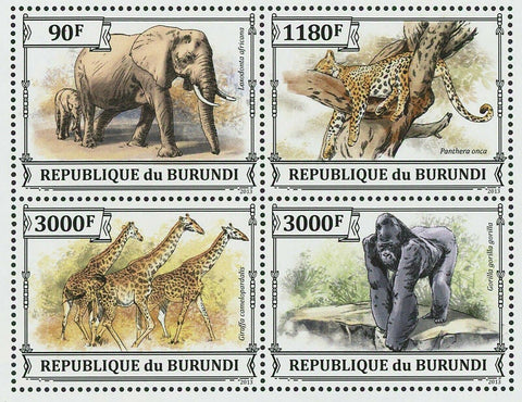 African Fauna Stamp Giraffe Elephant Jaguar Gorilla S/S MNH #3208-3211