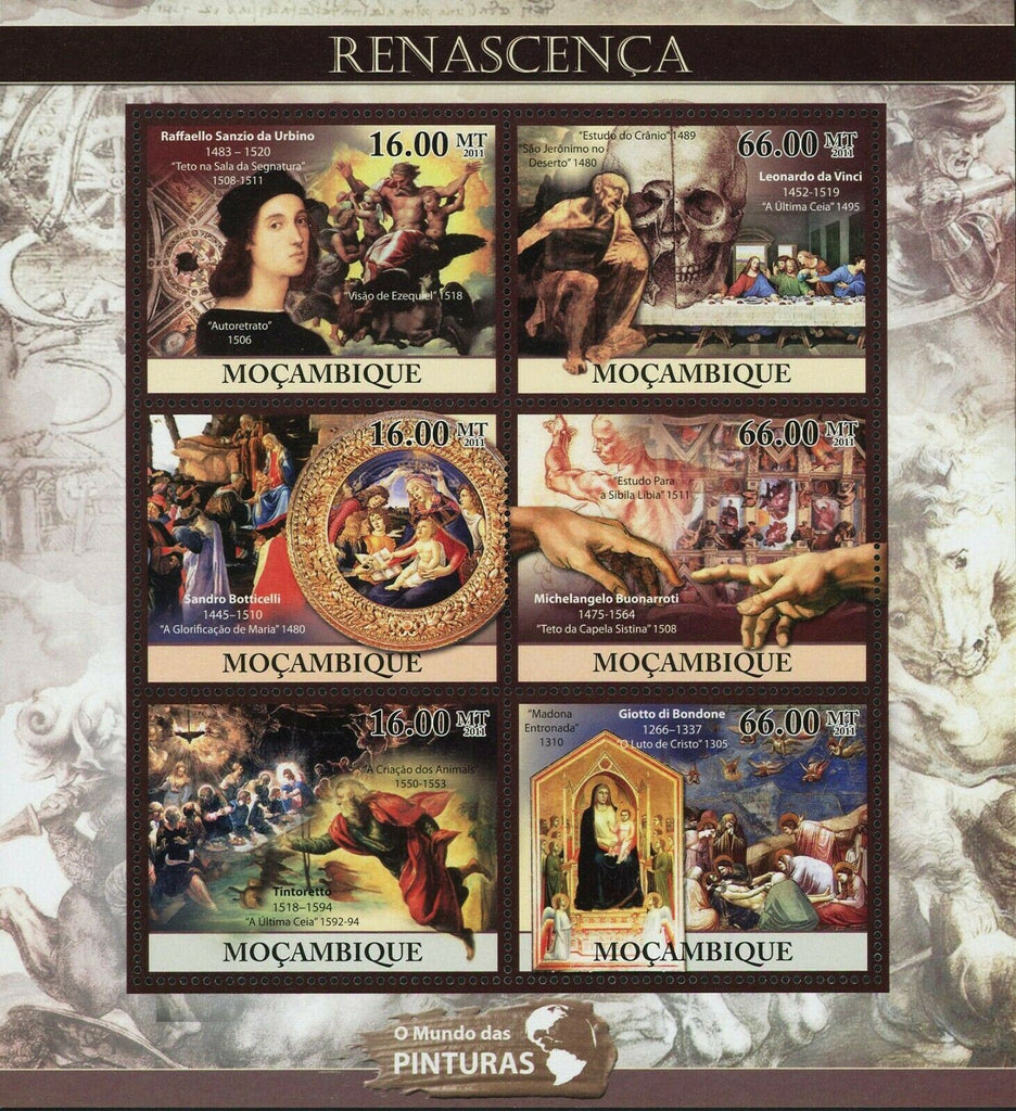 Renaissance Stamp Raffaello Sanzio Giotto di Bondone Sandro S/S MNH #5100-5105