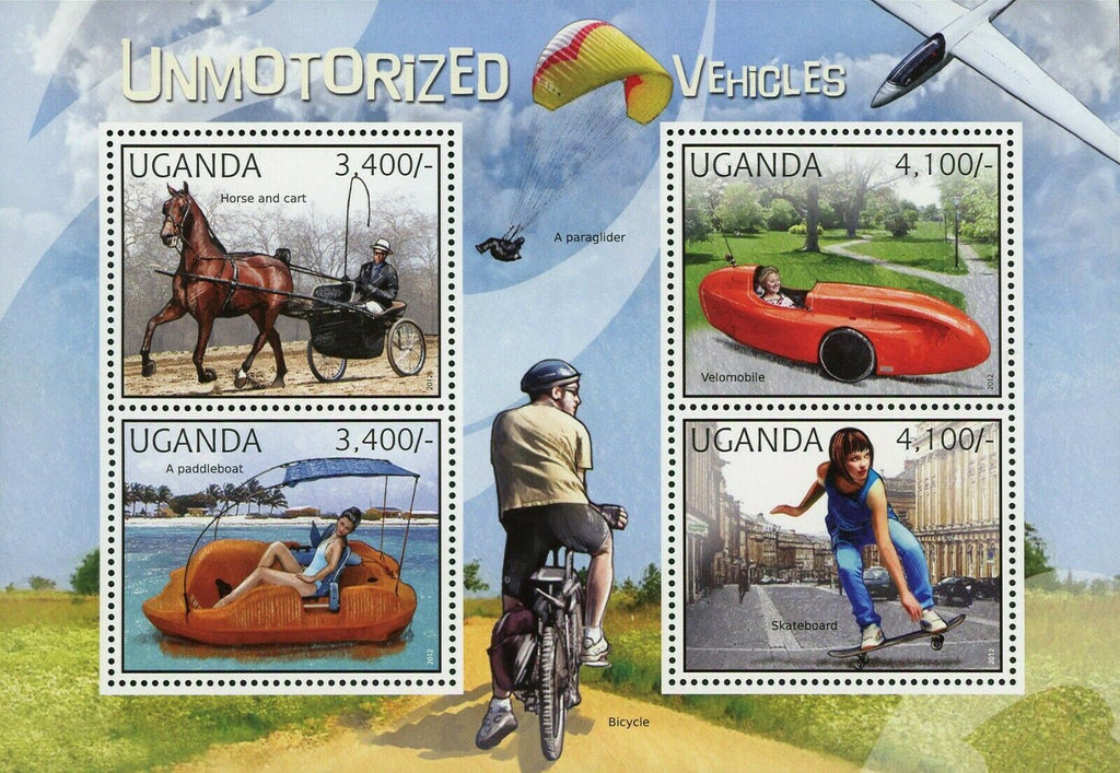 Non Motorized Vehicle Stamp Horse Cart Skateboard Paddle Boat S/S MNH #2891-2894