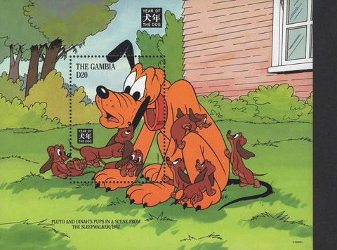 Pluto Stamp And Dinah's Pups Disney Souvenir Sheet MNH