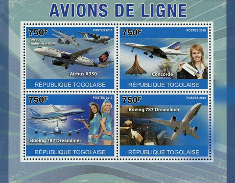 Airliners Stamp Airbus A350 Concorde Boeing 787 Airplane S/S MNH #3724-3727
