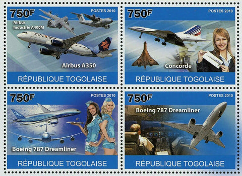 Airliners Stamp Airbus A350 Concorde Boeing 787 Airplane S/S MNH #3724-3727