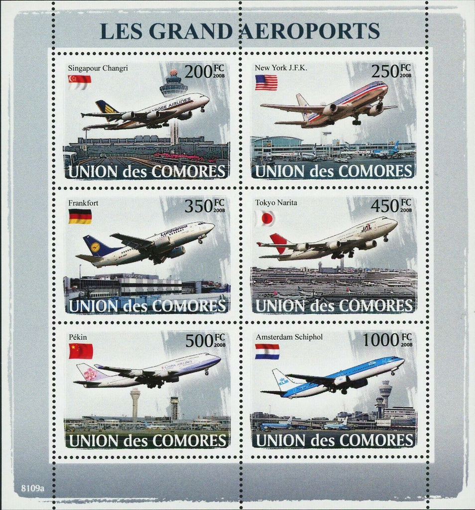 Top Airports Stamp Singapore Shangri Frankfort Tokyo Narita S/S MNH #1937-1942