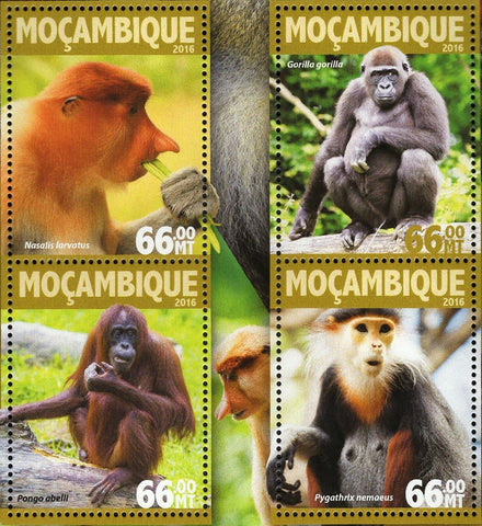 Monkeys Stamp Gorilla Pongo Abelii Nasalis Larvatus S/S MNH #8344-8347