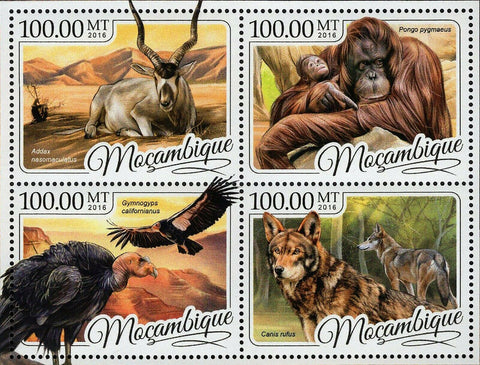 Endangered Animals Stamp Pongo Pygmaeus Canis Rufus S/S MNH #8759-8762