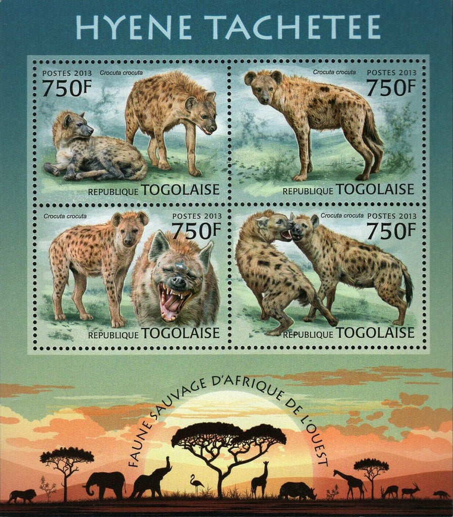 Hyena Stamp Tachetee Crocuta Crocuta Souvenir Sheet MNH #4871-4874