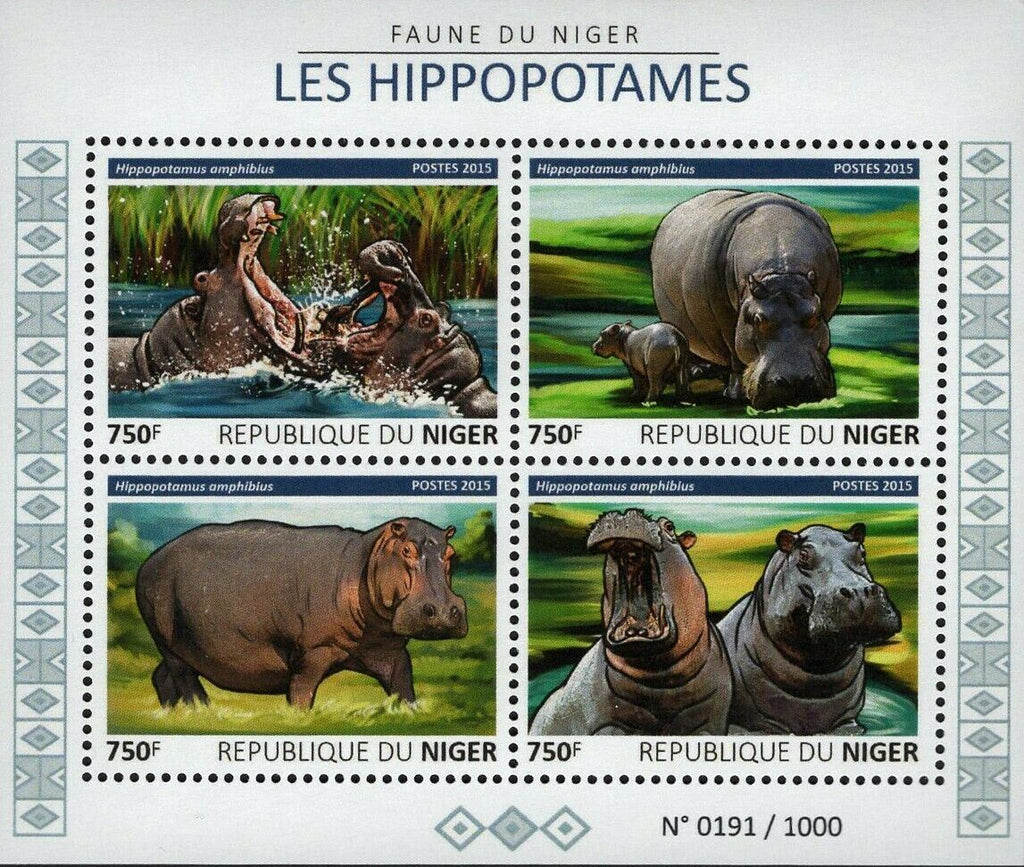 Hippos Stamp Hippopotamus Amphibius Souvenir Sheet MNH #3807-3810