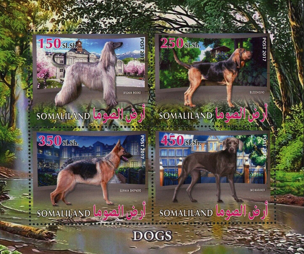 Dog Stamp Bloodhound Weimaraner Greyhound Domestic Animal S/S of 4 Stamps MNH