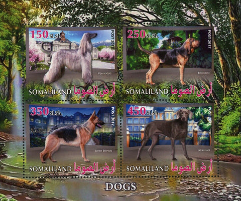 Dog Stamp Bloodhound Weimaraner Greyhound Domestic Animal S/S of 4 Stamps MNH