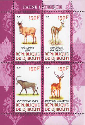 Djibouti Wild Animals Impala Souvenir Sheet of 4 Stamps MNH