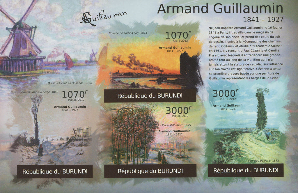 Famous Painter Armand Guillaumin Imperforated Sov. Sheet of 4 Stamps MNH