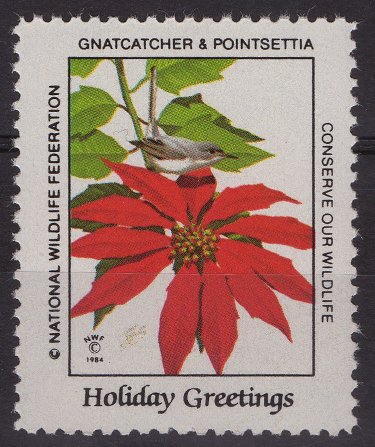 National Wildlife Federation Cinderellas 1984 Gnatcatcher and Poinsettia MNH