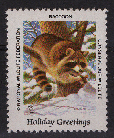 National Wildlife Federation Cinderellas 1984 Holidays Issue Racoon MNH