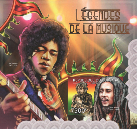 Legends of Music Jimi Hendrix Music Rock Star Guitar Souvenir Sheet MNH