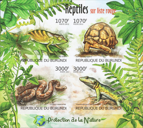Reptiles Turtle Snake Chameleon Imperforated Sov. Sheet of 4 Stamps MNH