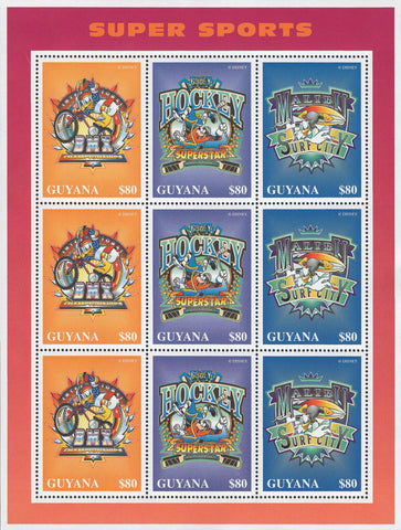 Guyana Disney Super Sports Hockey Souvenir Sheet of 9 Stamps Mint NH