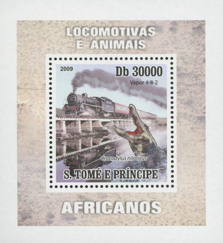 Locomotives and Animals Alligator Mini Sov. Sheet MNH