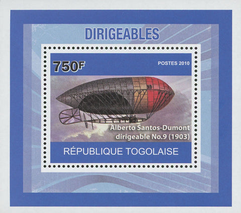 Dirigibles Alberto Santos-Dumont No. 9 Airship Mini Sov. Sheet MNH