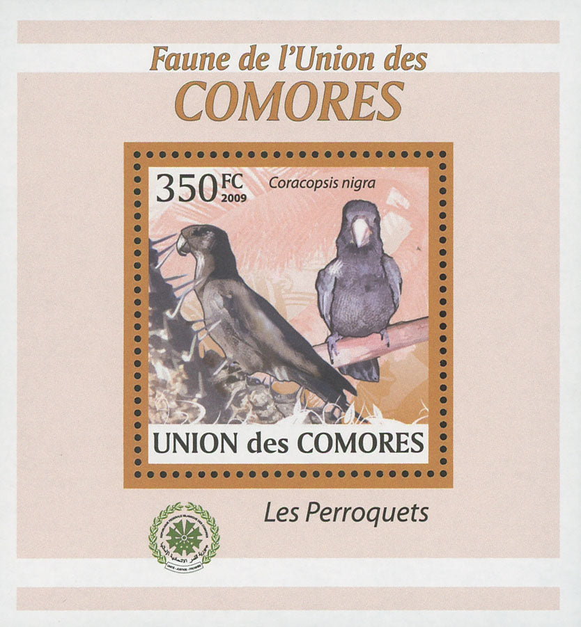 Parrot Bird Stamp Coracopsis Nigra Birds Tree Mini Sov. Sheet MNH