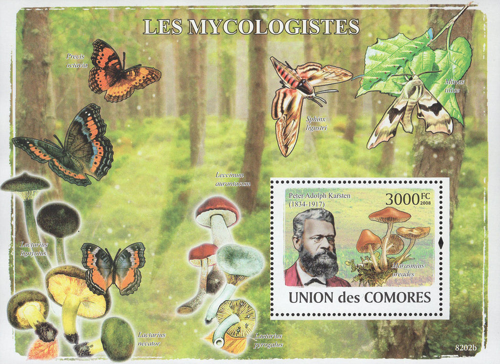 Mycologists Fungi Mushrooms Science Butterflies Souvenir Sheet Mint NH