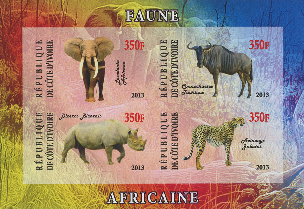 Cote D'Ivoire Wild Animals Elephant Imperforated Souvenir Sheet of 4 stamps Mint