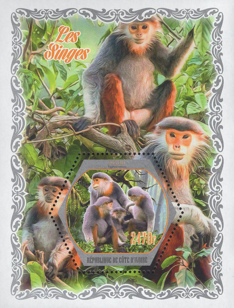 Cote D'Ivoire Monkeys Jungle Trees Primates Souvenir Sheet Mint NH