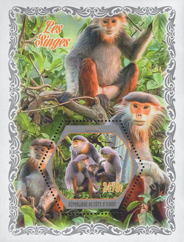 Cote D'Ivoire Monkeys Jungle Trees Primates Souvenir Sheet Mint NH