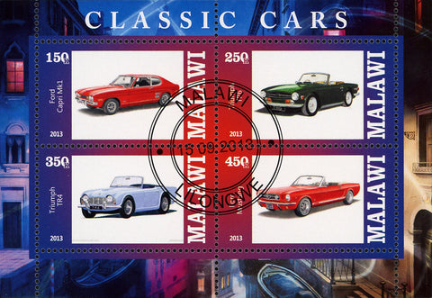 Malawi Classic  Vintage Car Ford Triumpg Souvenir Sheet of 4 Stamps