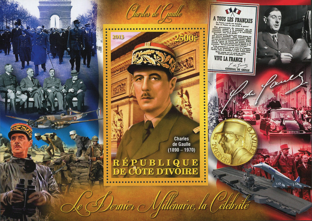 Cote D'Ivoire Charles de Gaulle General Military France Souvenir Sheet Mint NH
