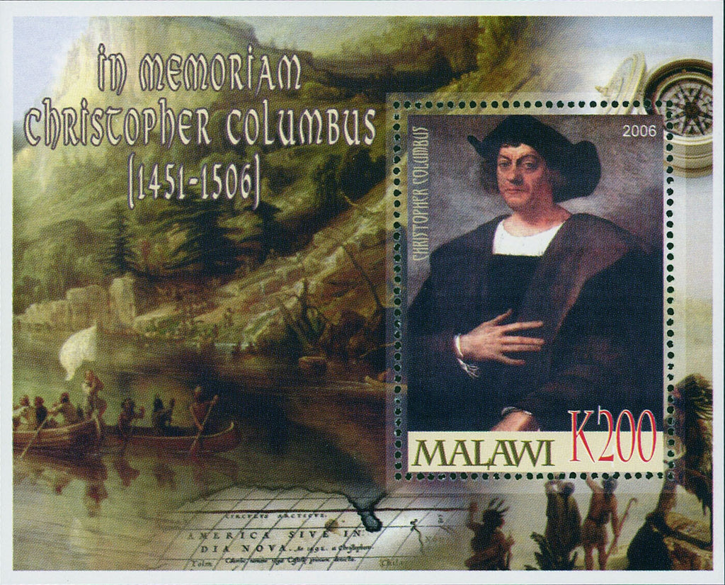 Malawi Christopher Columbus Boats Ocean Mountains Souvenir Sheet Mint NH