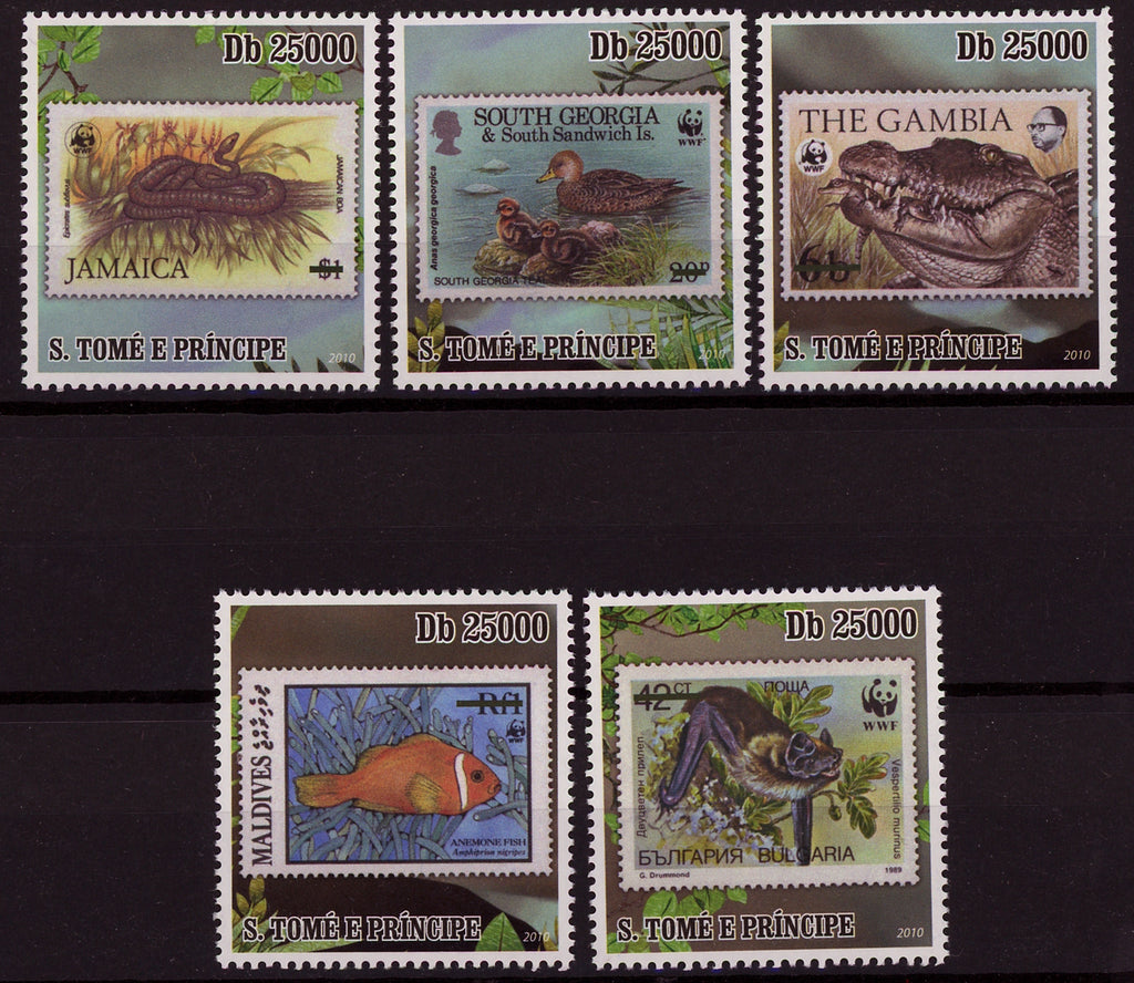 Stamp in Stamp WWF Wild Animal Serie Set of 5 Stamps Mint NH