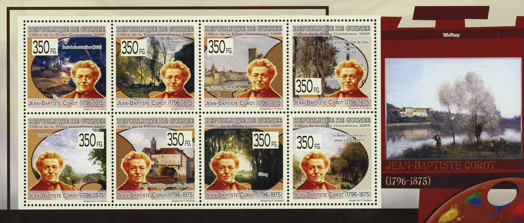 Jean Baptiste Corot Art Painting Souvenir Sheet of 8 Stamps Mint NH