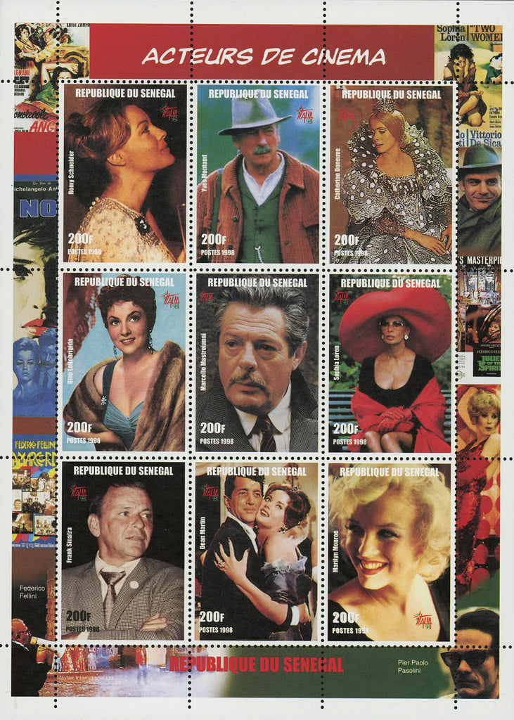 Cinema Actor Actress Frank Sinatra Marilyn Monroe Famous Sov. Sheet of 9 MNH