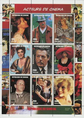 Cinema Actor Actress Frank Sinatra Marilyn Monroe Famous Sov. Sheet of 9 MNH