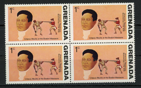 Crispus Attucks at the Boston Massacre American Revolution Block of 4 Stamps MNH