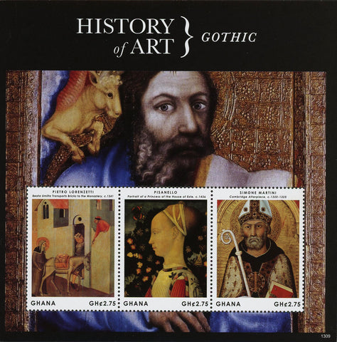 History of Gothic Art Pisanello Pietro Lorenzetti Sov. Sheet of 3 Stamps MNH