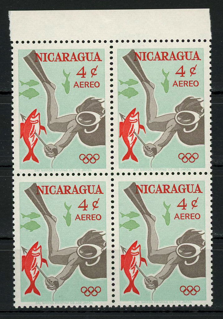 Nicaragua Underwater Fishing Scuba Diving Sports Spearfishing Block of 4 MNH
