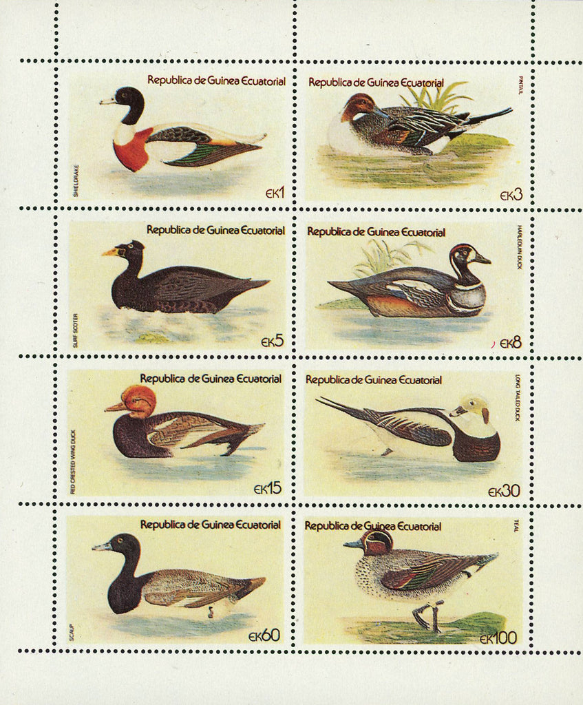 Ducks Bird Pintail Teal Scalp Surf Scoter Souvenir Sheet of 8 Stamps MNH
