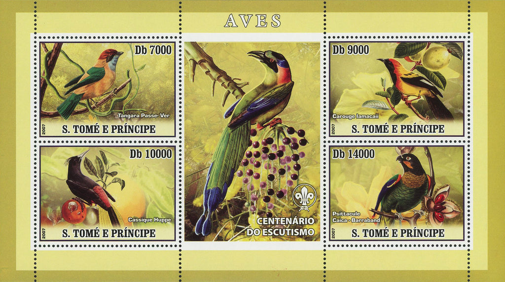 Bird Stamp Parrot Manakin Scouting Souvenir Sheet of 4 Mint NH