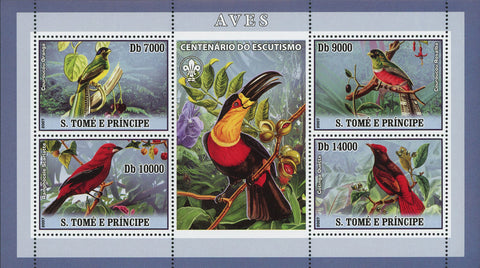 Bird Stamp Ramphocelus Blue Crowned Trogon Souvenir Sheet of 4 Mint NH