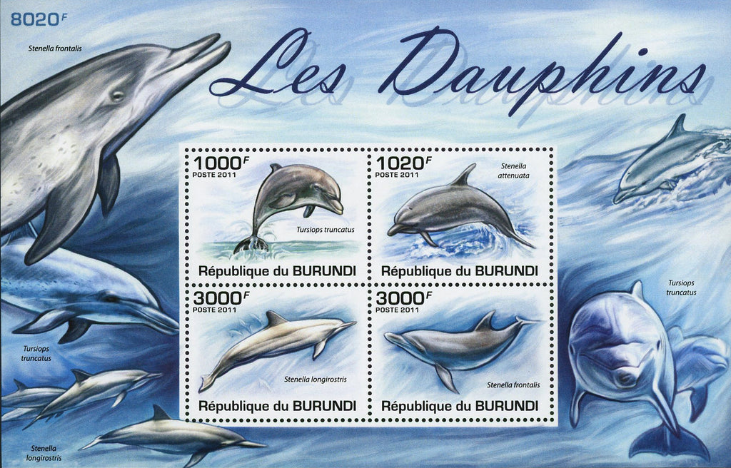 Dolphin Stamp Ocean Marine Fauna Souvenir Sheet of 4 Mint NH