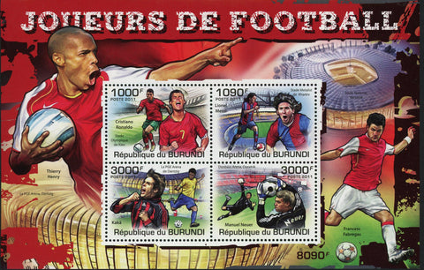 Soccer Player Stamp Lionel Messi Cristiano Ronaldo Souvenir Sheet of 4 Mint NH
